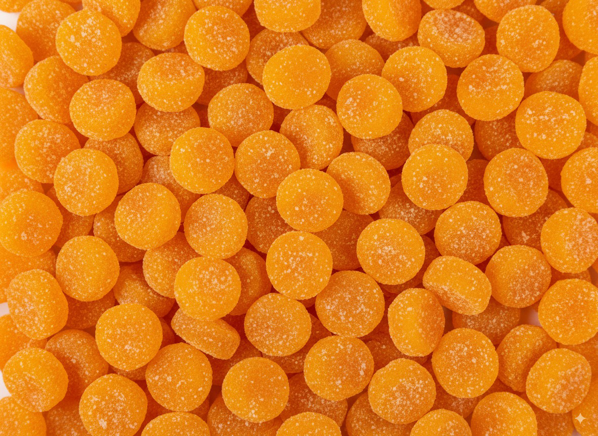 A close up photo of orange gummies 